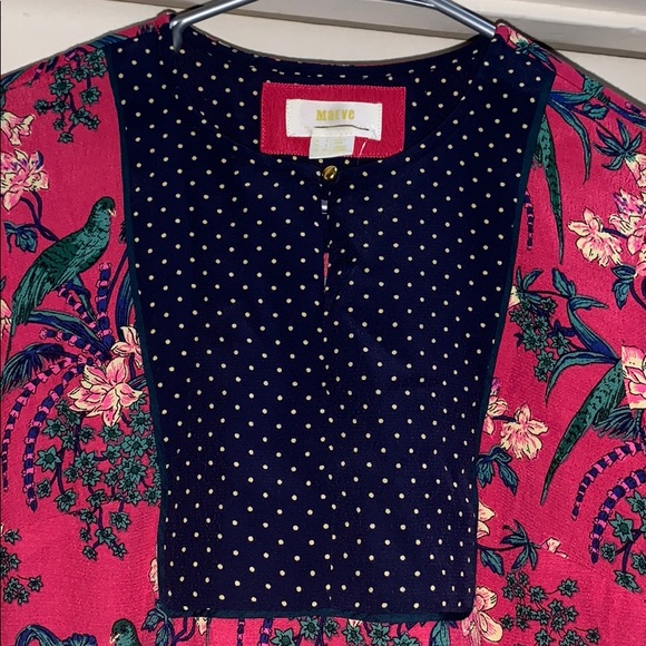Maeve Anthropologie Pink Bird Polka Dot Dress 0 - Picture 3 of 5
